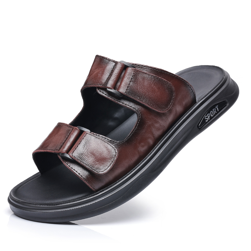 Flip Flop Leather Men - Summer first layer cowhide men's leather